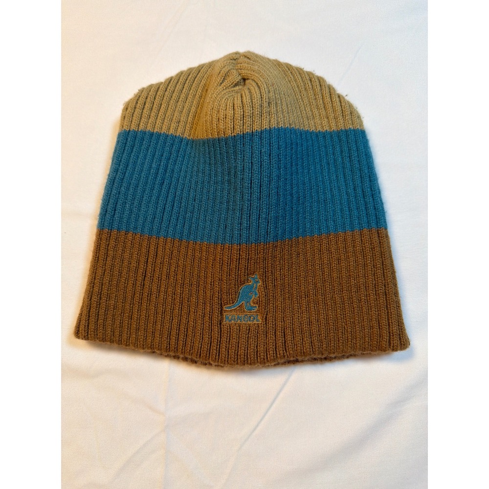 Kangol 3 Colour Rib Pull On Beanie Hat Brown Blue Tan 1430BC01 One Size